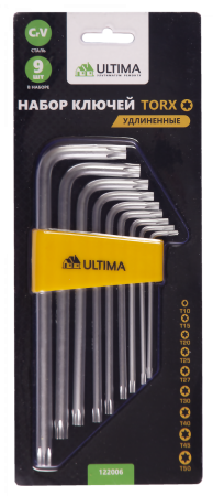 Набор ключей TORX Ultima, 9 шт в наборе, CrV, T10-T50, удлиненные