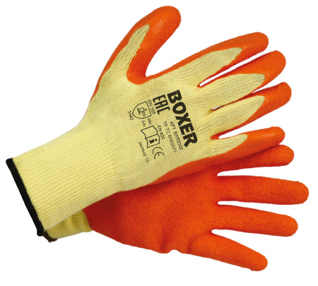 Перчатки BOXER с текстурированным латексным покрытием, оранжевые, BXR2302