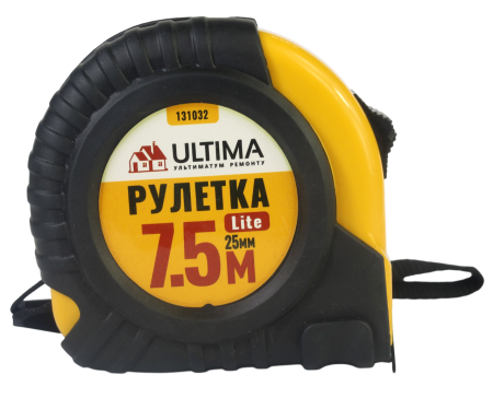 Рулетка Ultima Lite, 7,5мх25мм, обрезиненный пластиковый корпус