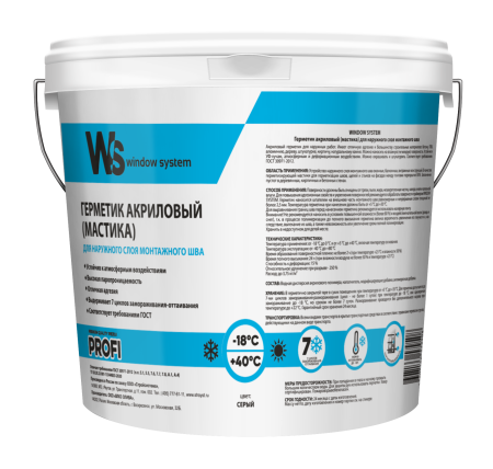 Акриловый герметик для наружного шва, белый, Window System, ведро 7 кг 