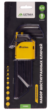 Набор шестигр. ключей Ultima,удлин, 9 шт в наб,1,5-10 мм,сталь CrV